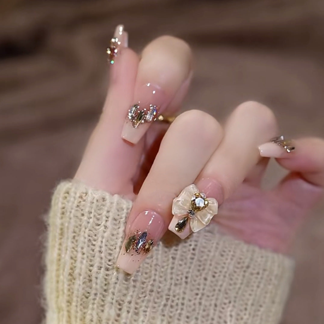 Minimalist French Wearable Nails New Versatile Daily Gradient Pure Desire Style Nail Art Brightening Handmade Detachable Nail Tips