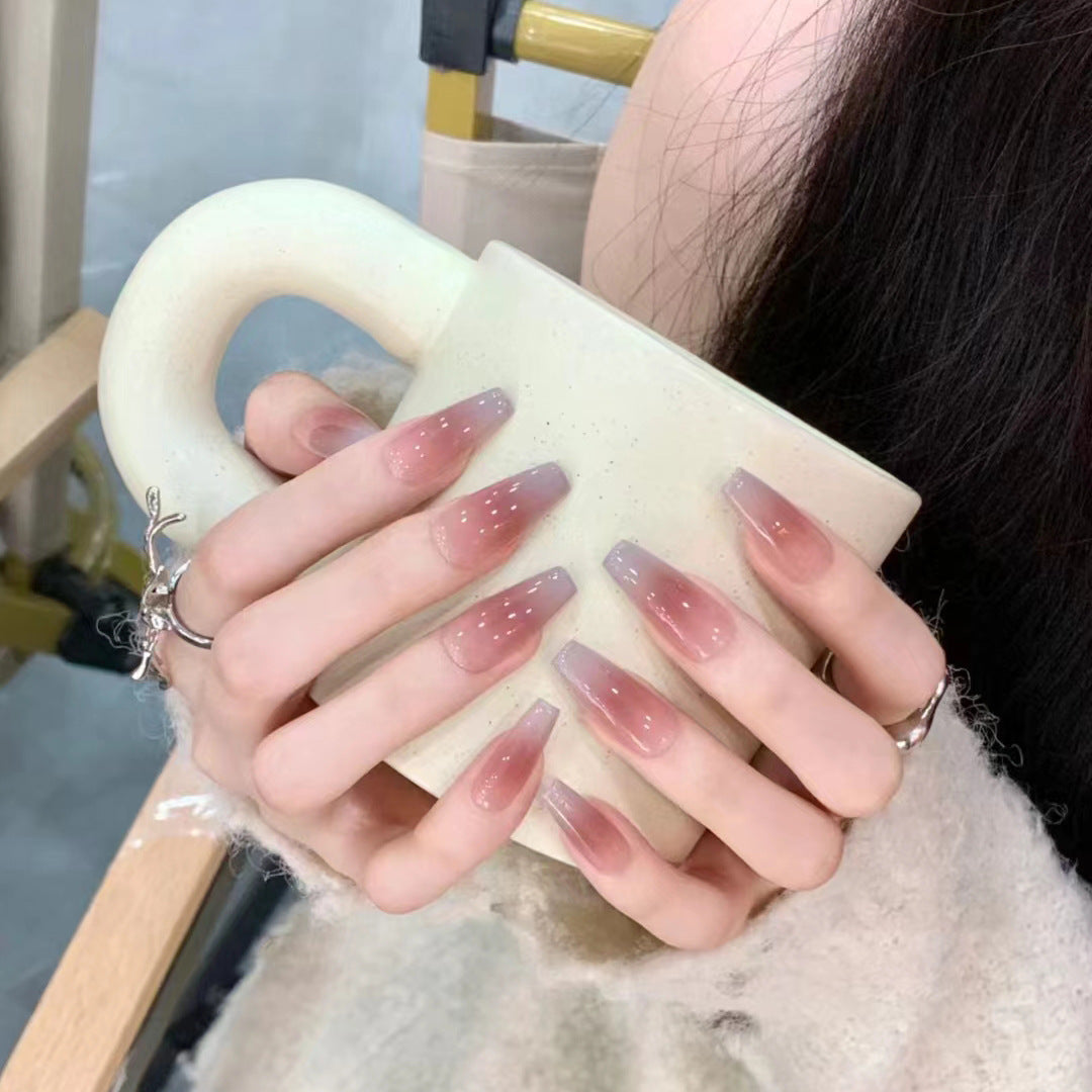 Minimalist French Wearable Nails New Versatile Daily Gradient Pure Desire Style Nail Art Brightening Handmade Detachable Nail Tips