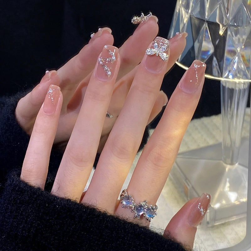 Minimalist French Wearable Nails New Versatile Daily Gradient Pure Desire Style Nail Art Brightening Handmade Detachable Nail Tips